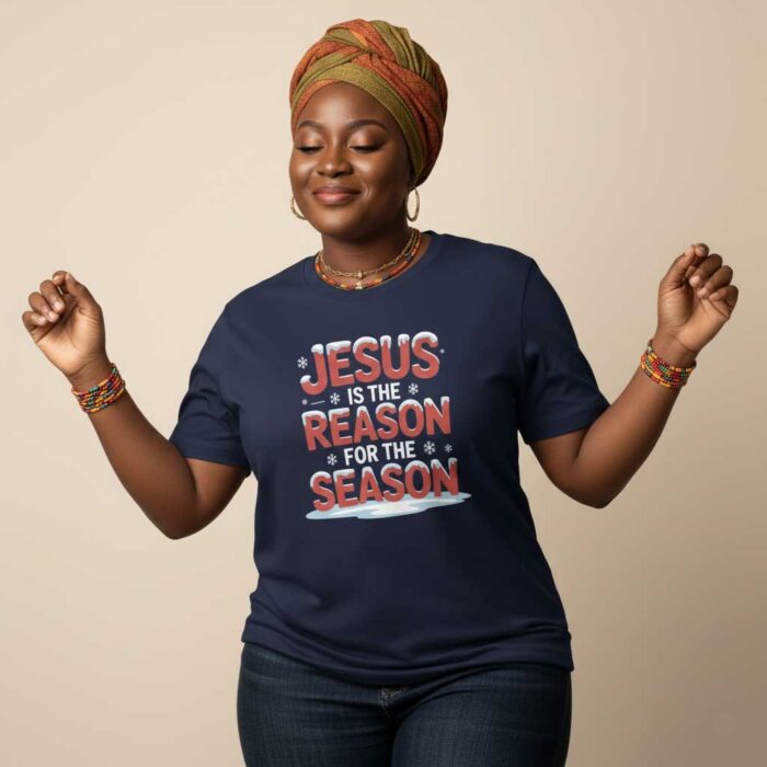 Jesus-Is-the-Reason-for-the-Season-–-Unisex-Christmas-T-Shirt-Navy-4