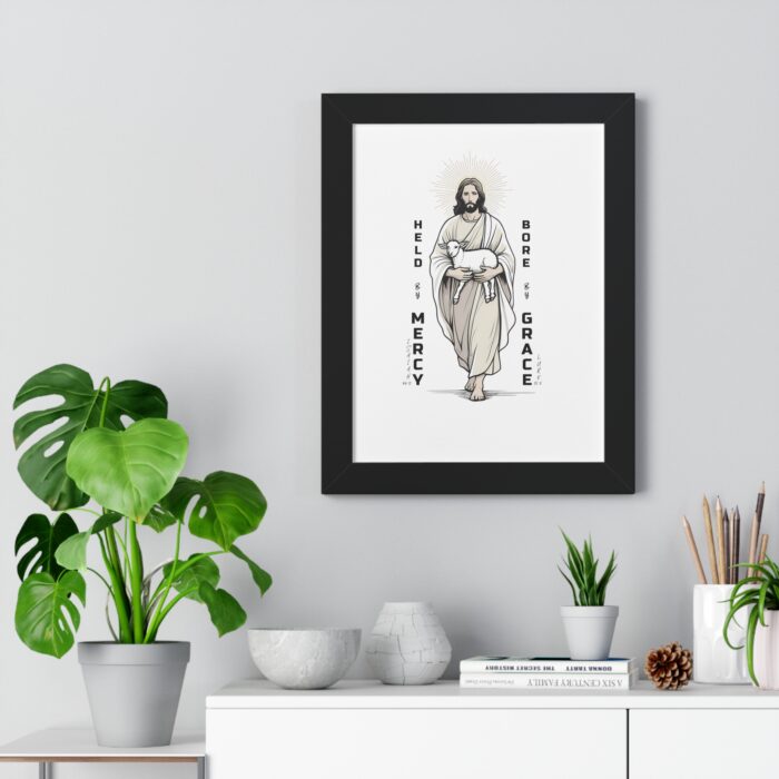Held by Mercy, Bore by Grace Christian Wall Art Print with vibrant colors and scripture design