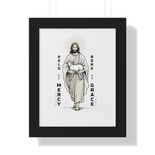 Held by Mercy, Bore by Grace Christian Wall Art Print with vibrant colors and scripture design