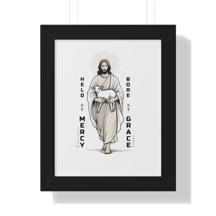 Held by Mercy, Bore by Grace Christian Wall Art Print with vibrant colors and scripture design