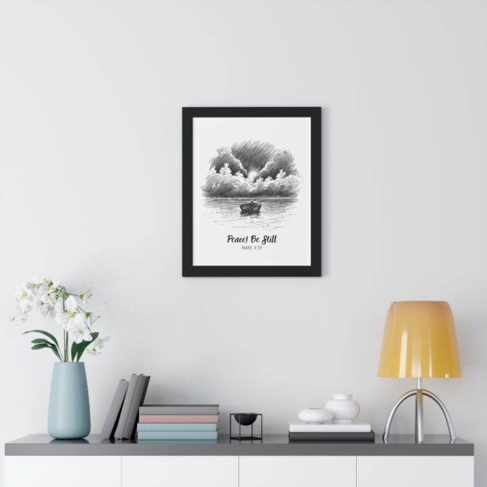 Peace Be Still -Christian Wall Art Print with vibrant colors and scripture design